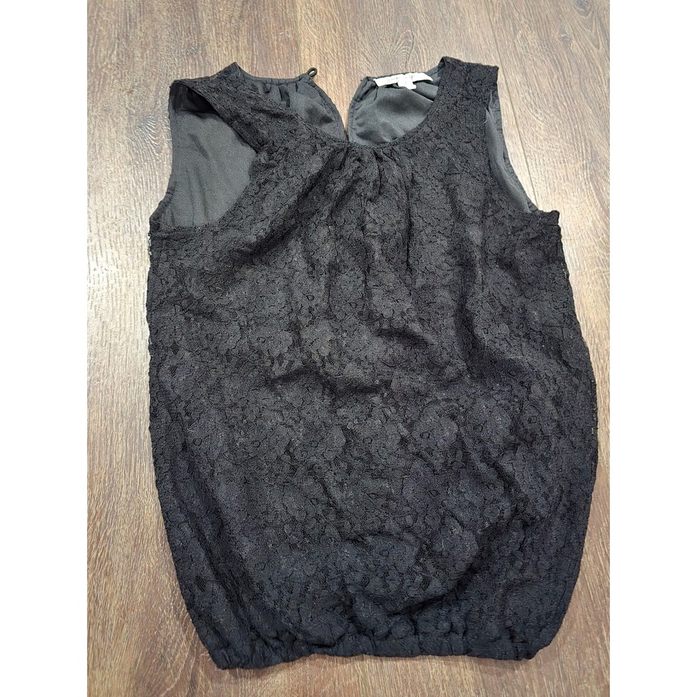Jennifer and Grace Black Floral Lace Sleeveless Bubble Hem Blouse Top Small